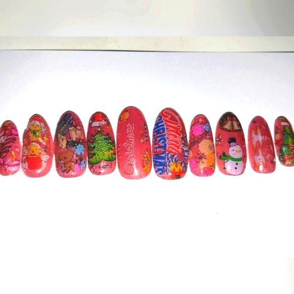 Hand crafted custom print 10pc short acrylic press on nails sz medium Buy 1 set - Picture 1 of 5